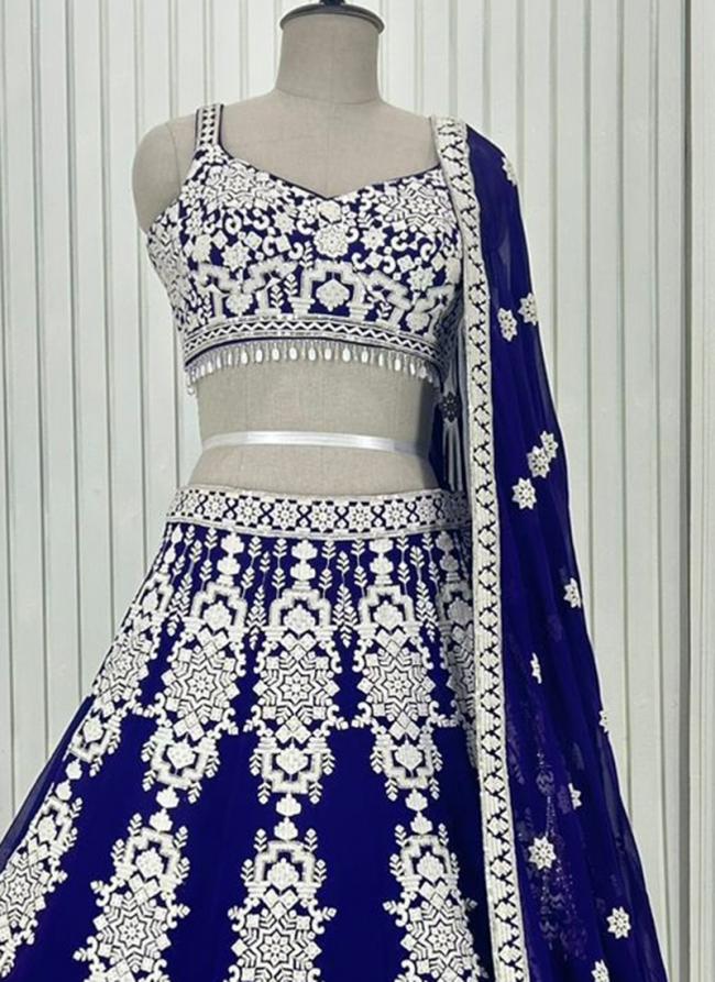 Georgette Blue Wedding Wear Thread Work Readymade Lehenga Choli